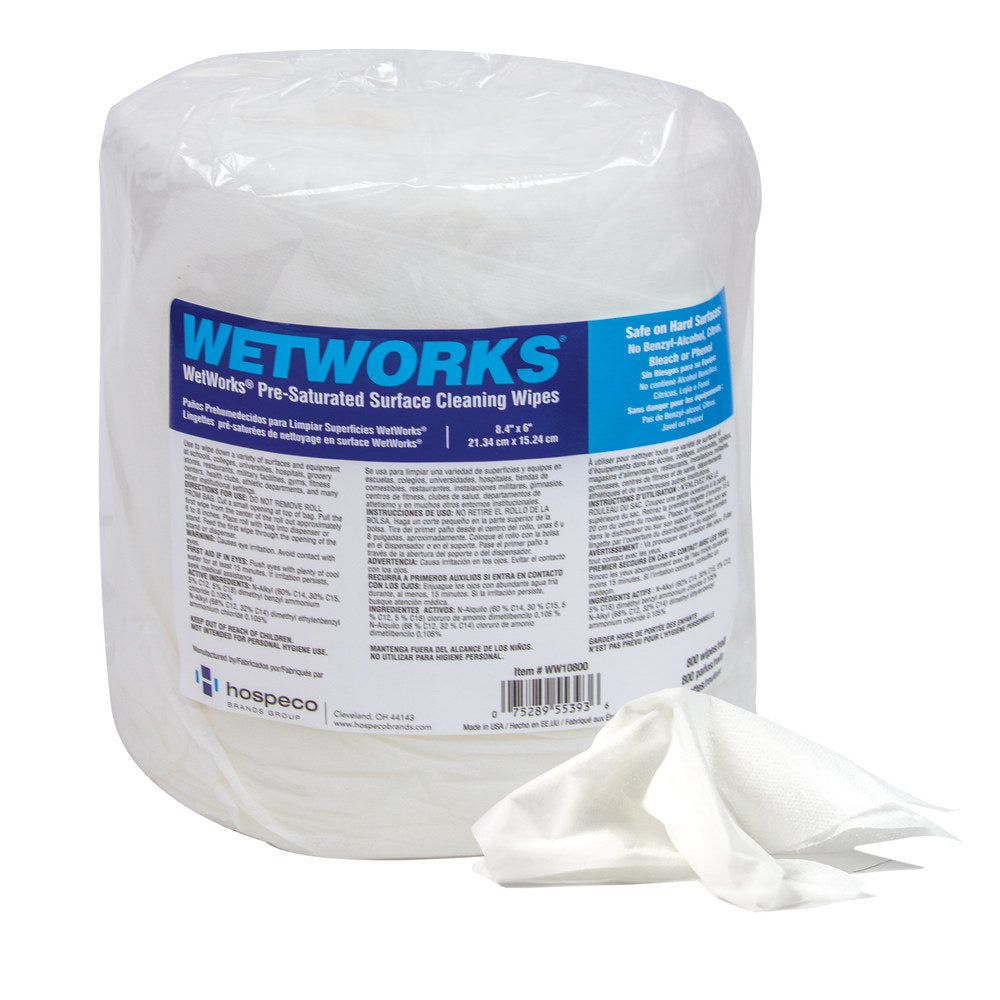 Hospeco WetWorks Cleaning Wipes, 9-3/4inH x 16-3/4inL, White, 3200 Sheets Per Case, Pack Of 4 Cases