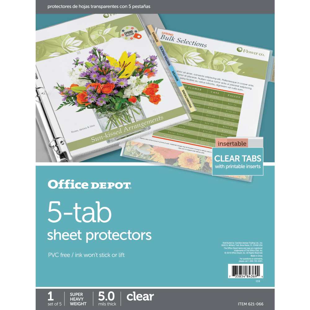 Office Depot Brand Tabbed Sheet Protectors, 8-1/2in x 11in, 5-Tab, Clear