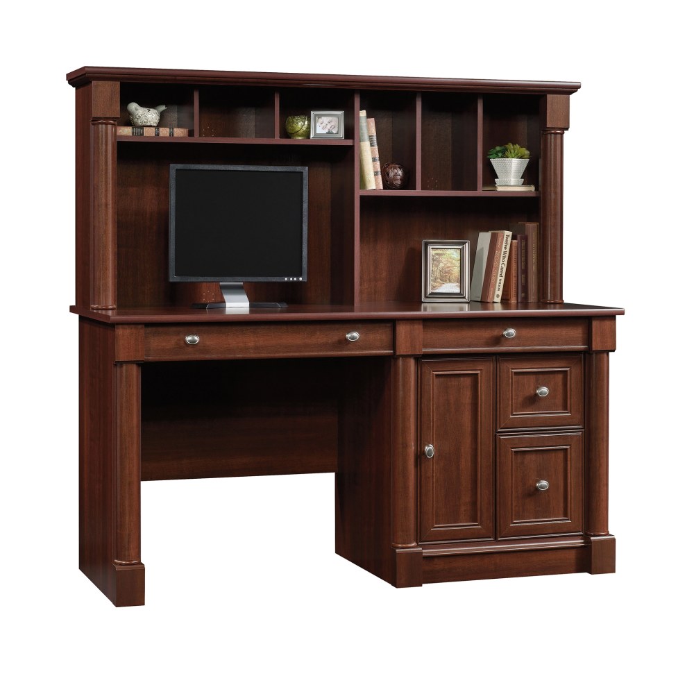 Sauder Palladia 60inW Computer Desk With Hutch, Select Cherry