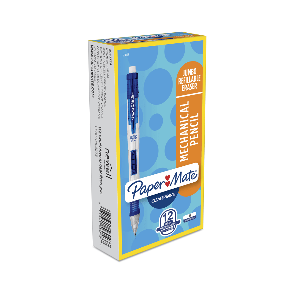 Paper Mate Clearpoint Mechanical Pencil, 0.7mm, #2 Lead, Blue Barrel, Pack Of 12