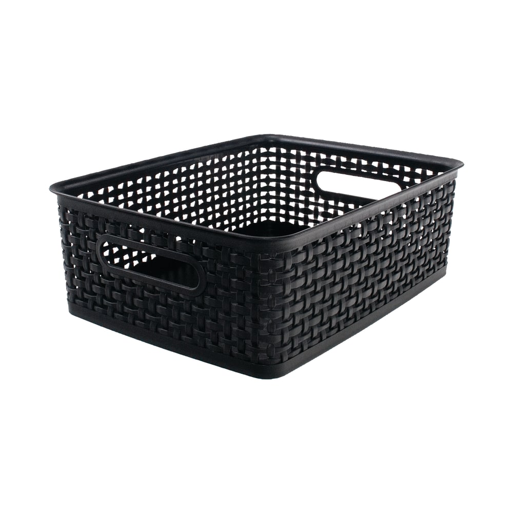 Realspace Plastic Weave Bin, Medium Size, Black