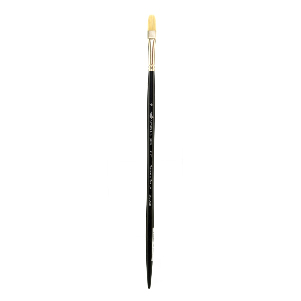 Winsor & Newton Artists Oil Paint Brush, Size 4, Flat Bristle, Hog Hair, Black