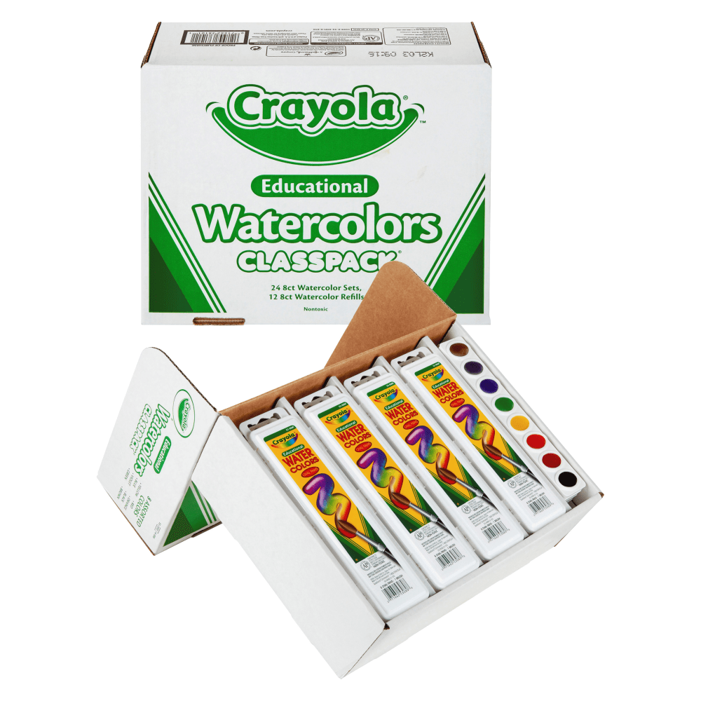 Crayola Educational Watercolors Classpack, Red, Orange, Yellow, Green, Blue, Purple, Black, Pack Of 36