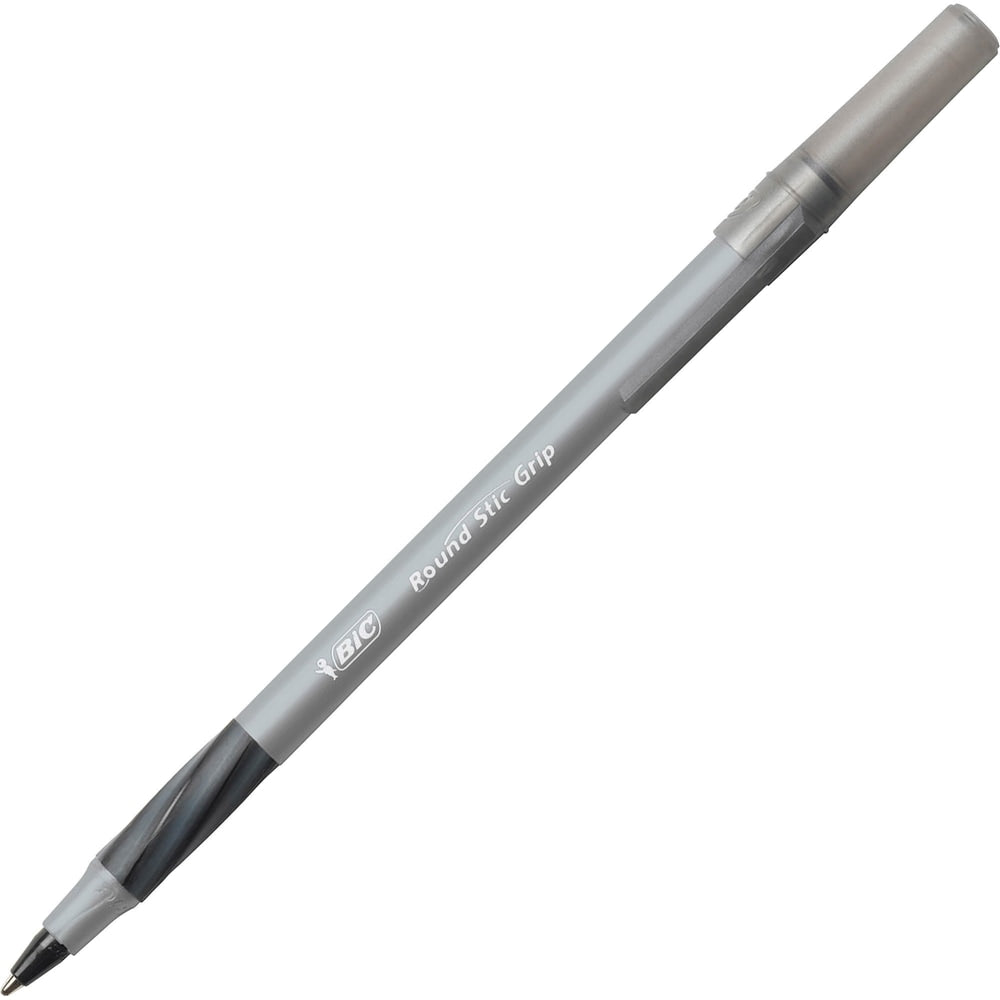 BIC Round Stic Grip Ballpoint Pens, Medium Point, 1.2 mm, Black Ink, Pack Of 36 Pens