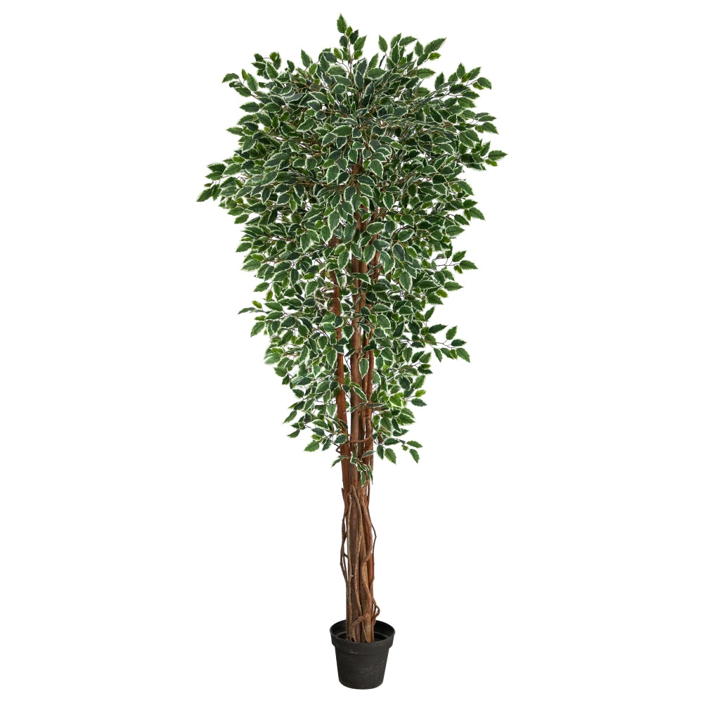 Nearly Natural Variegated Ficus 70inH Artificial Plant With Planter, 70inH x 18inW x 18inD, Green/Black