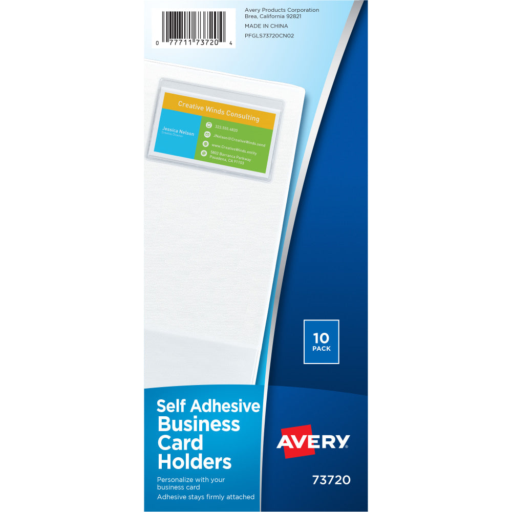 Avery Self-Adhesive Top Load Business Card Holders, Holds 2in x 3.5in Cards, Clear, Pack Of 10