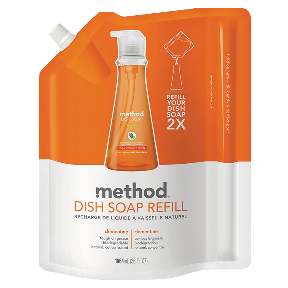 Method Dishwashing Soap Pump Refill Pouch, Clementine Scent, 36 Oz Bottle