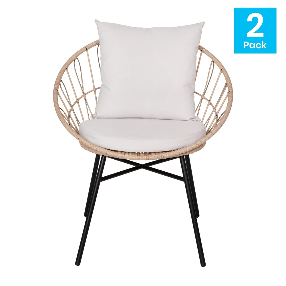 Flash Furniture Devon Indoor/Outdoor Modern Papasan Rattan Rope Patio Chairs, Light Gray/Tan, Set Of 2 Chairs