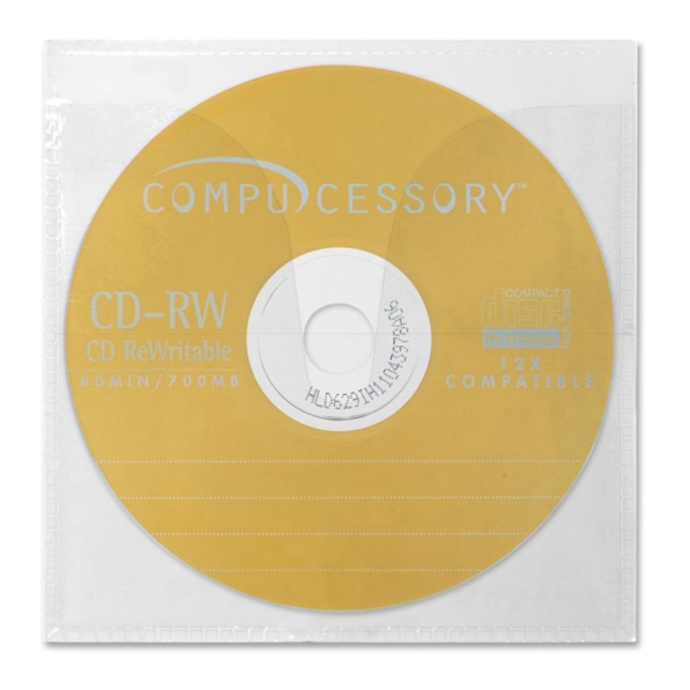 Compucessory Self-Adhesive Poly CD/DVD Holders - 1 x CD/DVD Capacity - White - Polypropylene - 50 / Pack