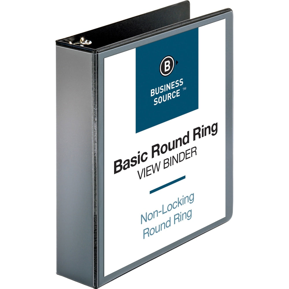 Business Source View 3-Ring Binder, 2in Round Rings, Black