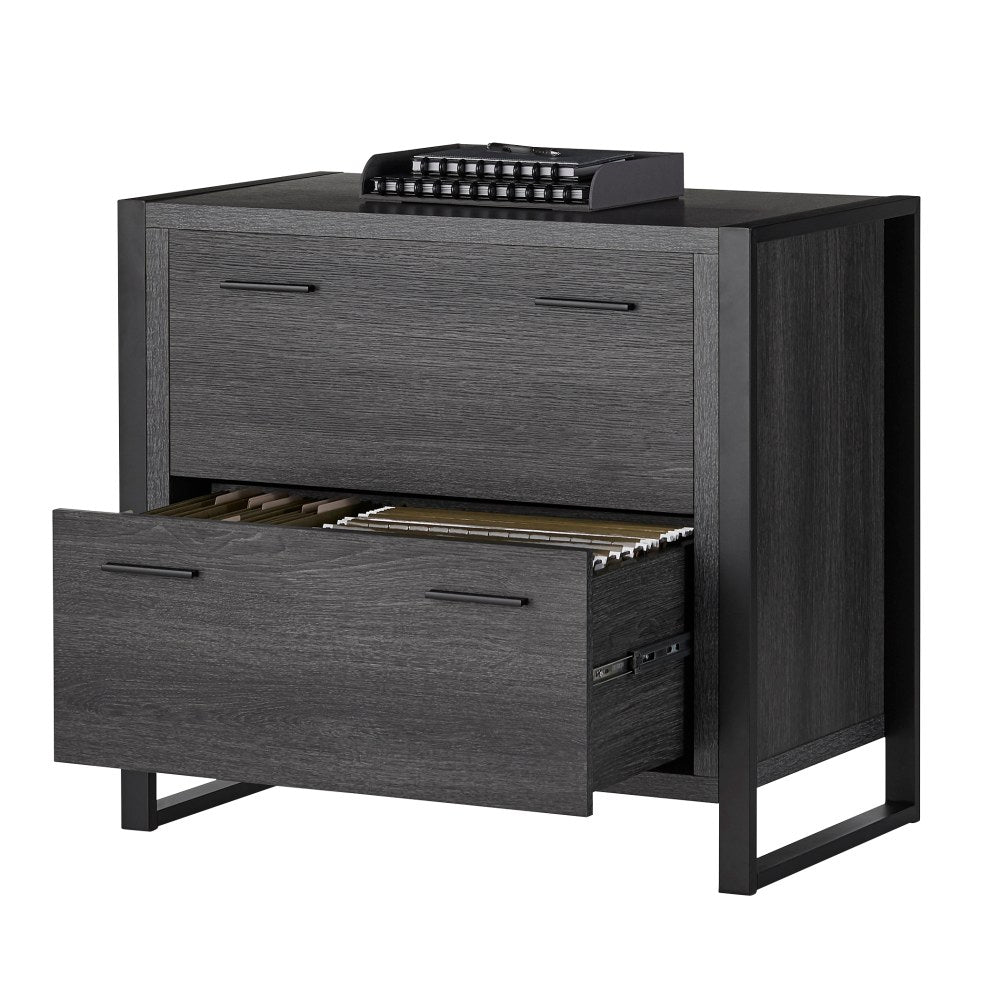 Realspace DeJori 32-3/4inW x 19-9/16inD Lateral 2-Drawer File Cabinet, Charcoal