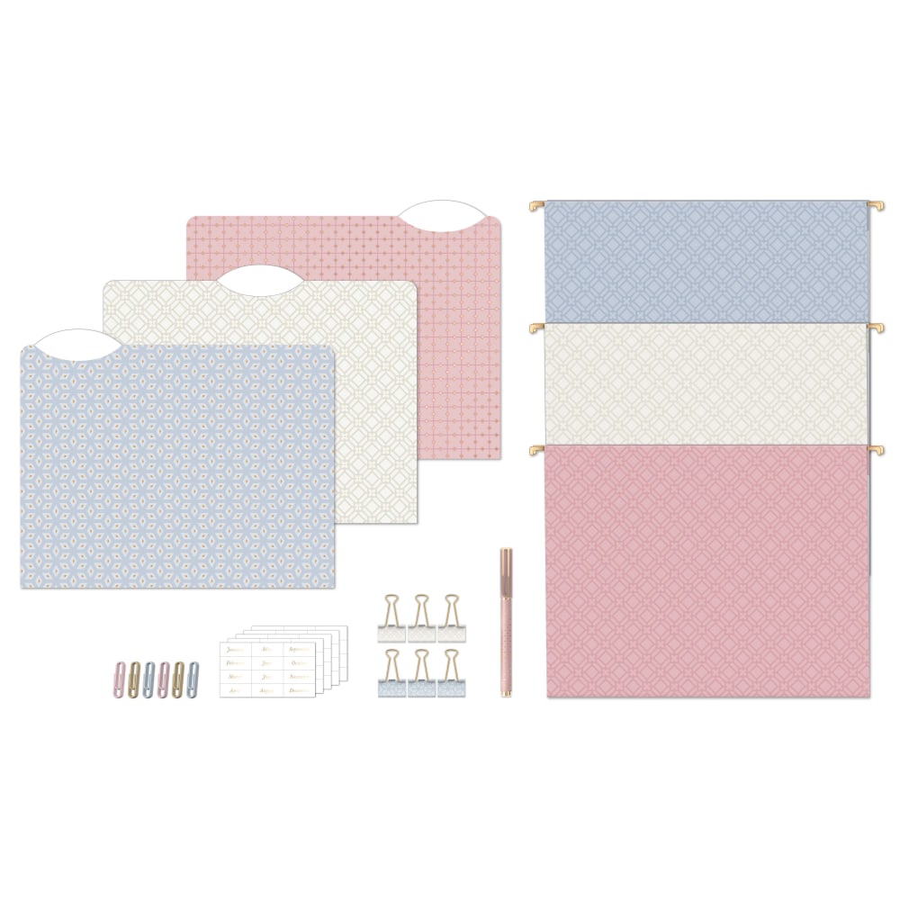 U Brands Delicate Details Filing Kit, Pastel/Gold, Set Of 145 Pieces