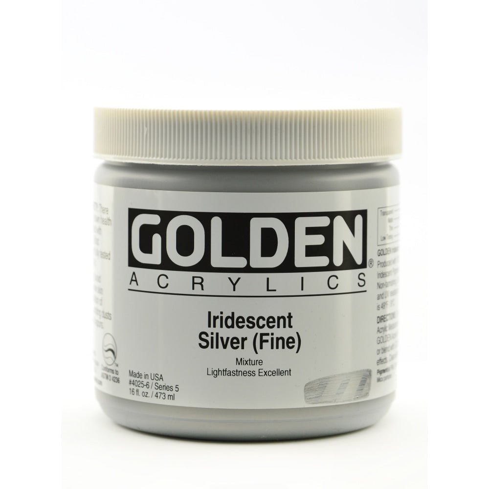 Golden Acrylic Paint, Fine, 16 Oz, Iridescent Silver