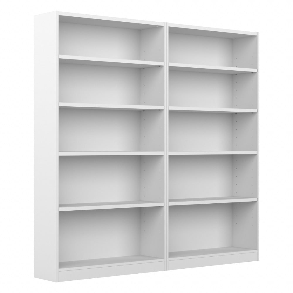 Bush Furniture Universal 72inH 5-Shelf Bookcases, White, Set Of 2 Bookcases, Standard Delivery