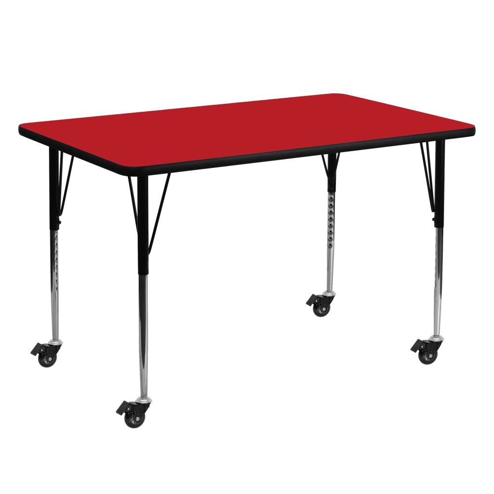 Flash Furniture Mobile Rectangular HP Laminate Activity Table With Standard Height-Adjustable Legs, 30-1/2inH x 30inW x 60inD, Red