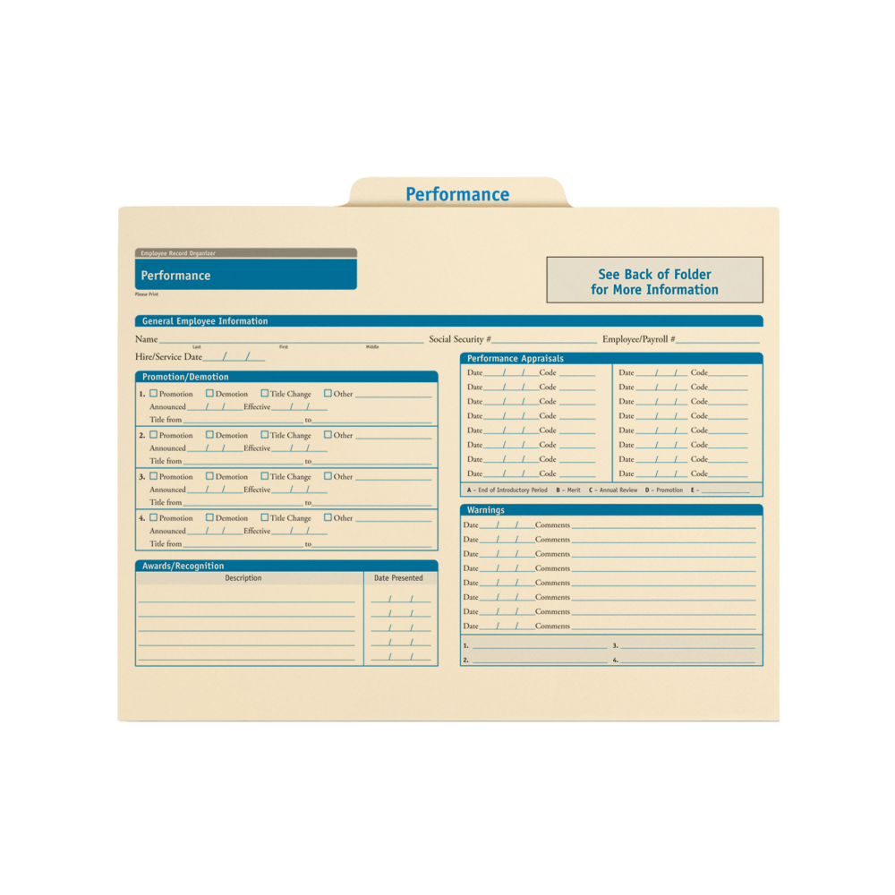 ComplyRight Performance Folders, 11 3/4in x 9 1/2in, Manila, Pack Of 25