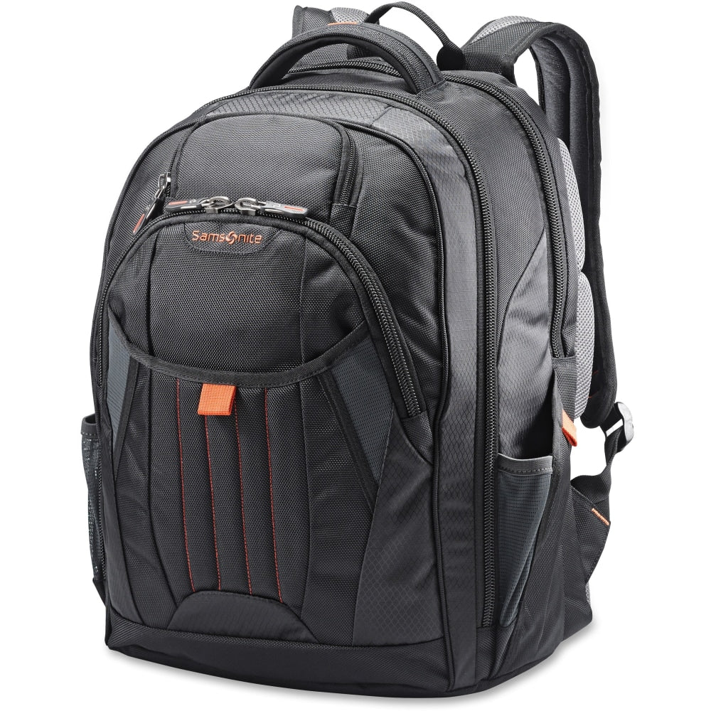 Samsonite Tectonic 2 Carrying Case (Backpack) for 17in Notebook - Black, Orange - Shock Resistant Interior, Slip Resistant Shoulder Strap - Poly Ballistic, Tricot Interior - Shoulder Strap, Handle - 18in Height x 13.3in Width x 8.6in Depth - 1 Pack