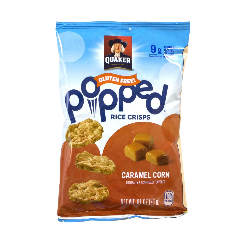 Quaker Caramel Corn Popped Rice Crisps, 0.67 Oz, Pack Of 60