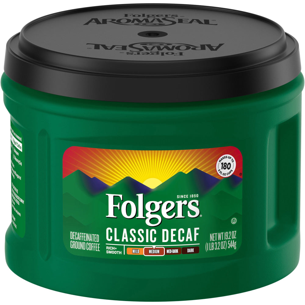 Folgers Classic Coffee, Decaffeinated, Light Roast, 22.6 Oz Per Bag, Carton Of 6 Bags