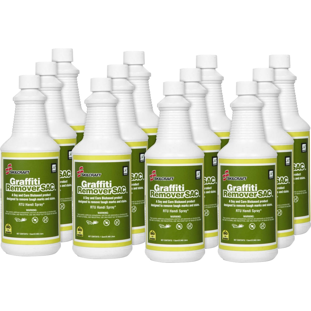 SKILCRAFT Graffiti Remover, 32 Oz Bottle, Box Of 12 (AbilityOne 7930-01-555-3382)