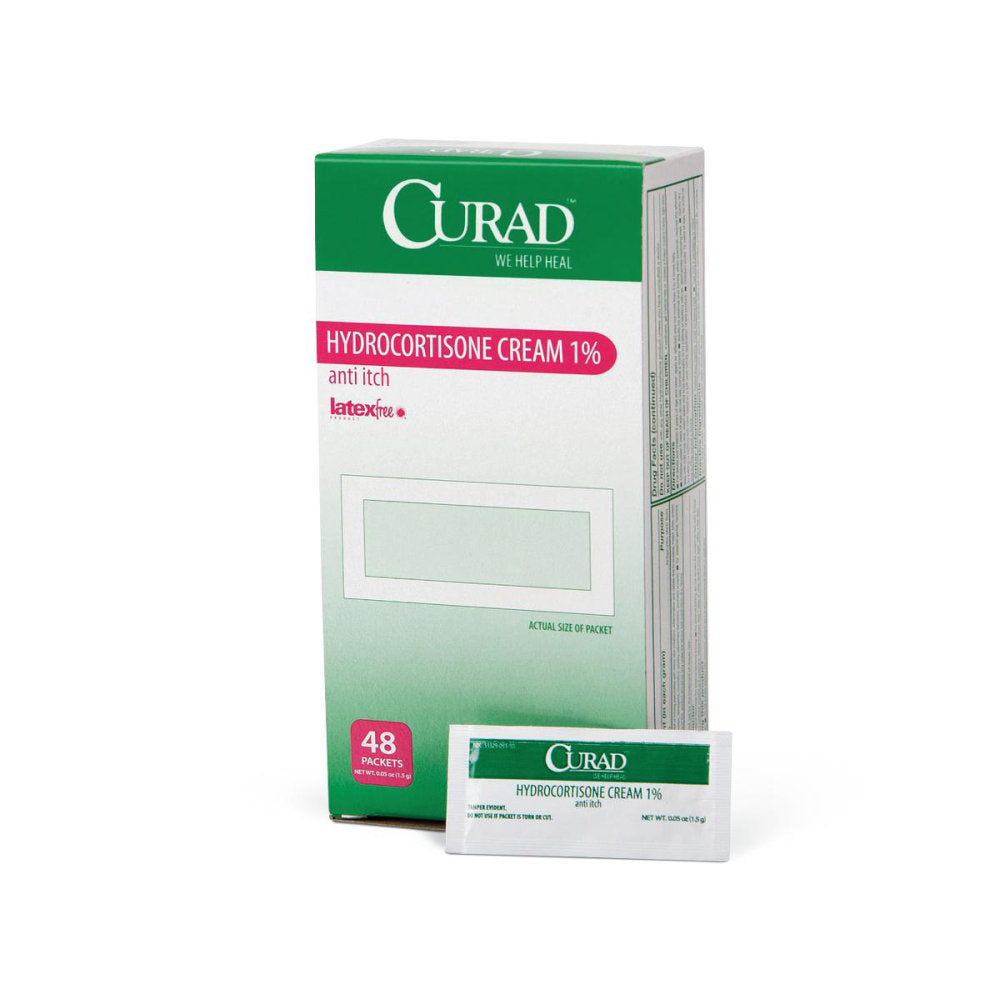 CURAD Hydrocortisone Cream, 0.05 Oz Foil Packets, Pack Of 288