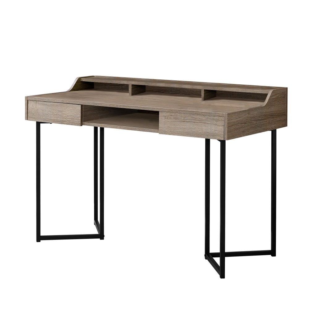 Monarch Specialties 48inW Computer Desk With Shelves, Dark Taupe/Black