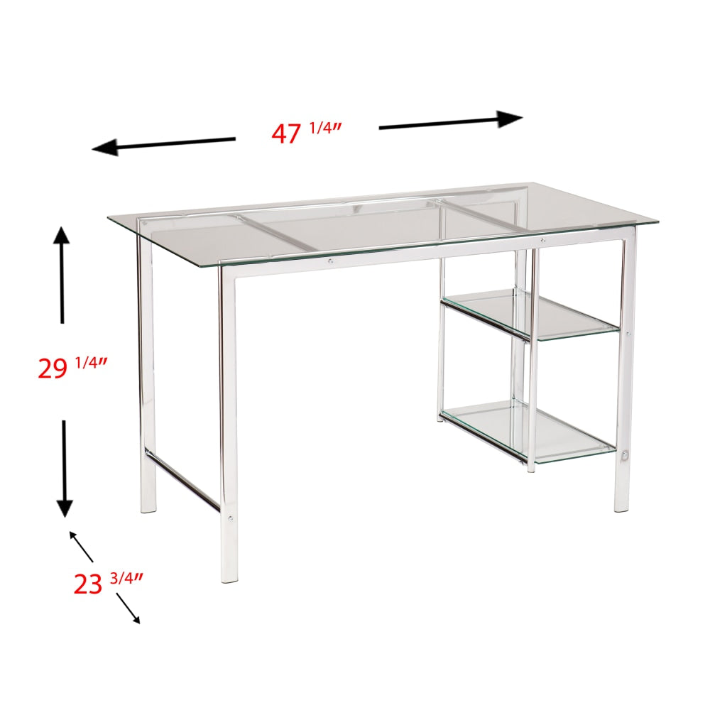 SEI Furniture Oslo Chrome & Glass 48inW Writing Desk, Chrome/Clear