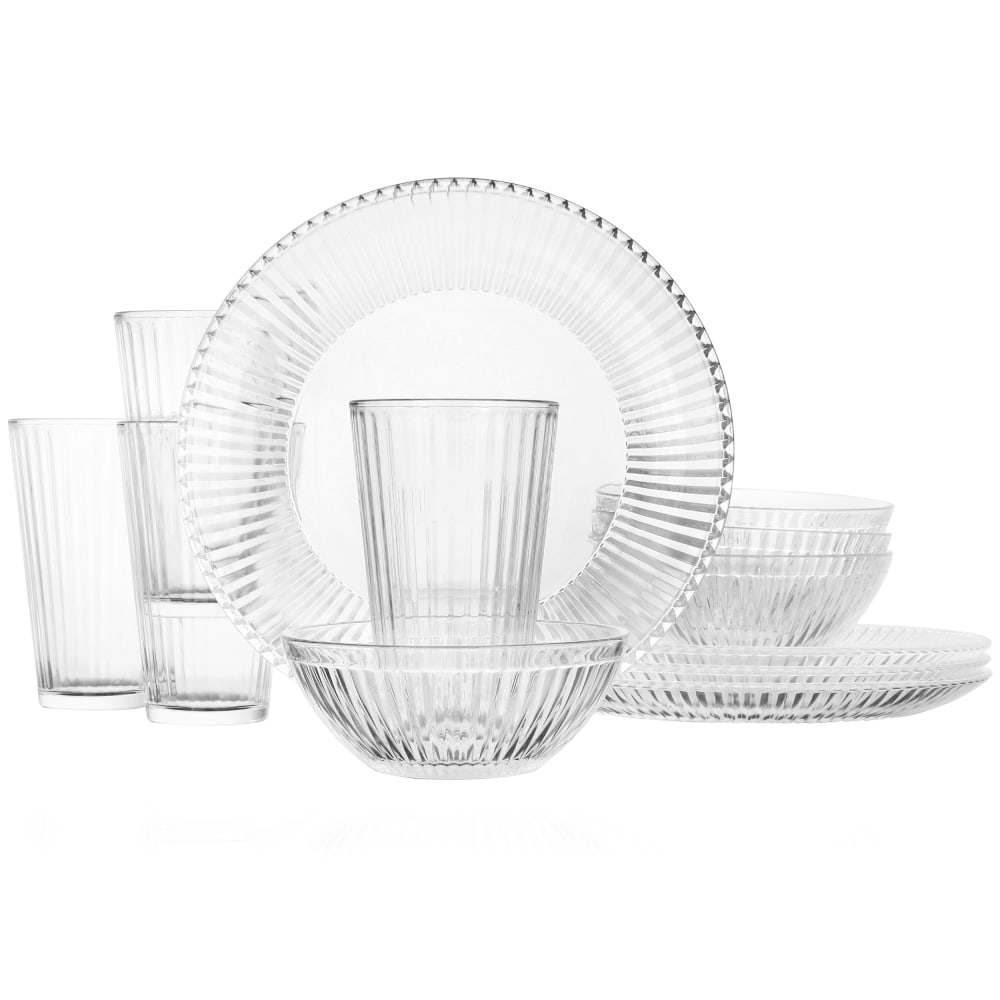 Gibson Home Clearview Stripe Dinnerware Set, Clear