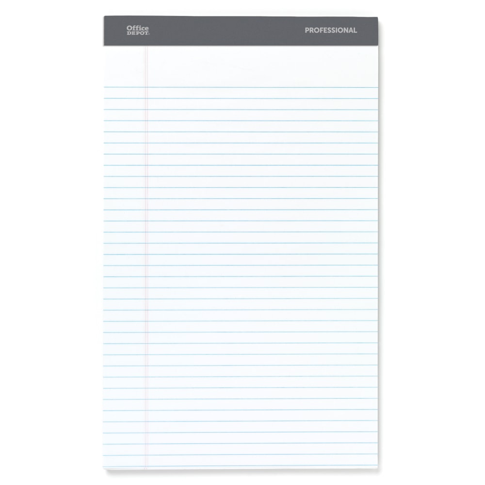 Office Depot Brand Professional Writing Pads, 8 1/2in x 14in, Legal/Wide Ruled, 50 Sheets, White, Pack Of 4