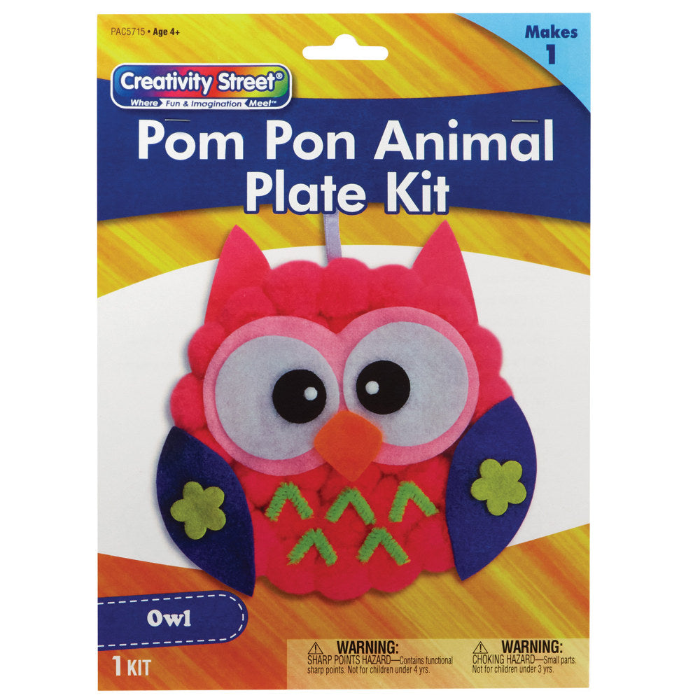 Creativity Street Pom Pom Animal Plate Kits, 7in x 8in x 1in, Owl, Set Of 6 Kits