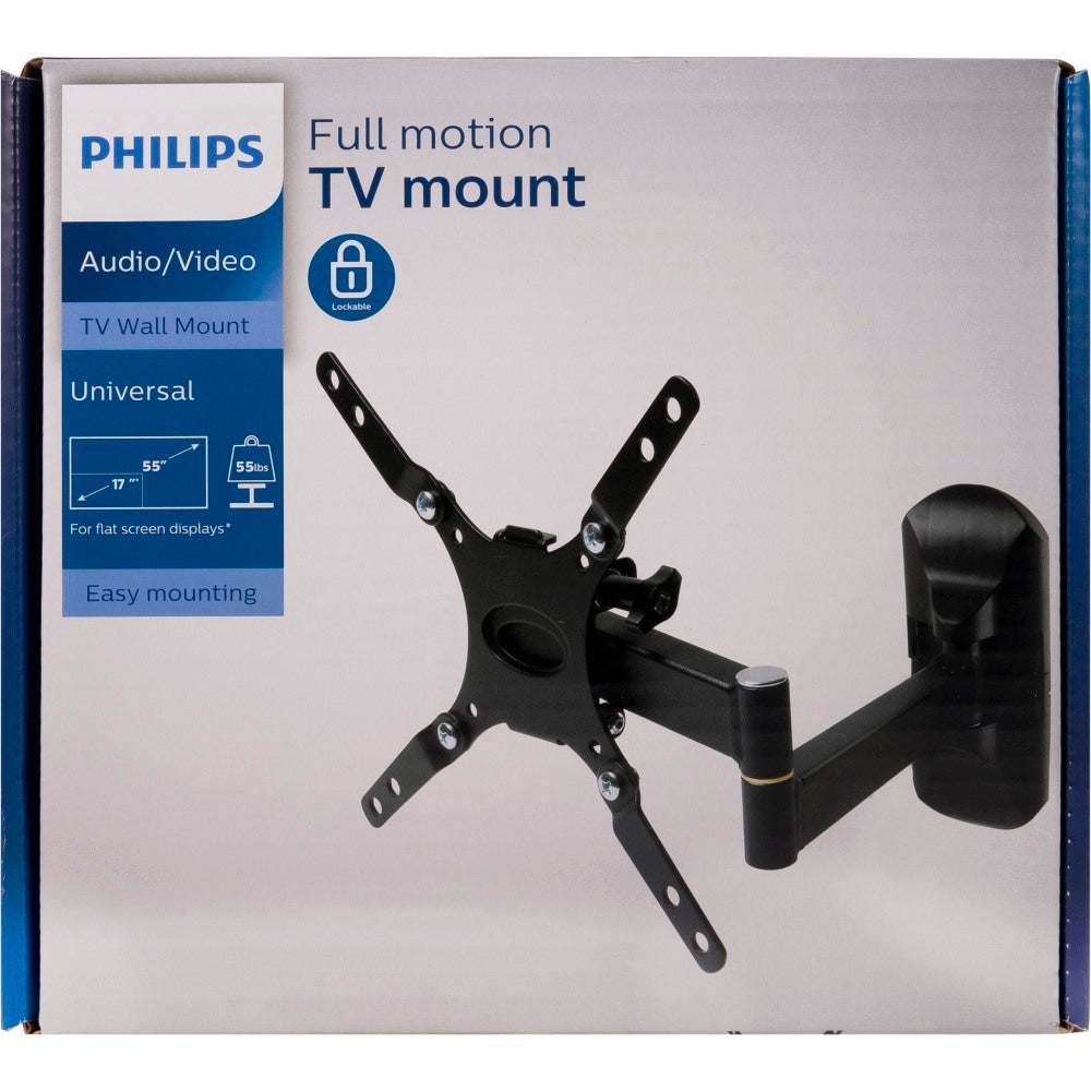 Philips Full-Motion TV Mount For TVs Up To 55in, 9-1/2inH x 10-7/16inW x 1-11/16inD, Black