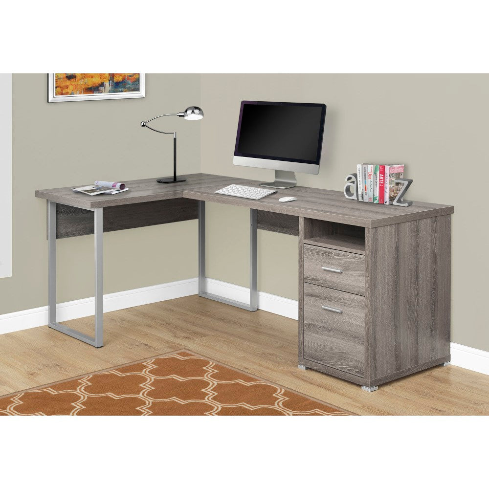 Monarch Specialties 79inW L-Shaped Corner Desk With 2 Drawers, Dark Taupe