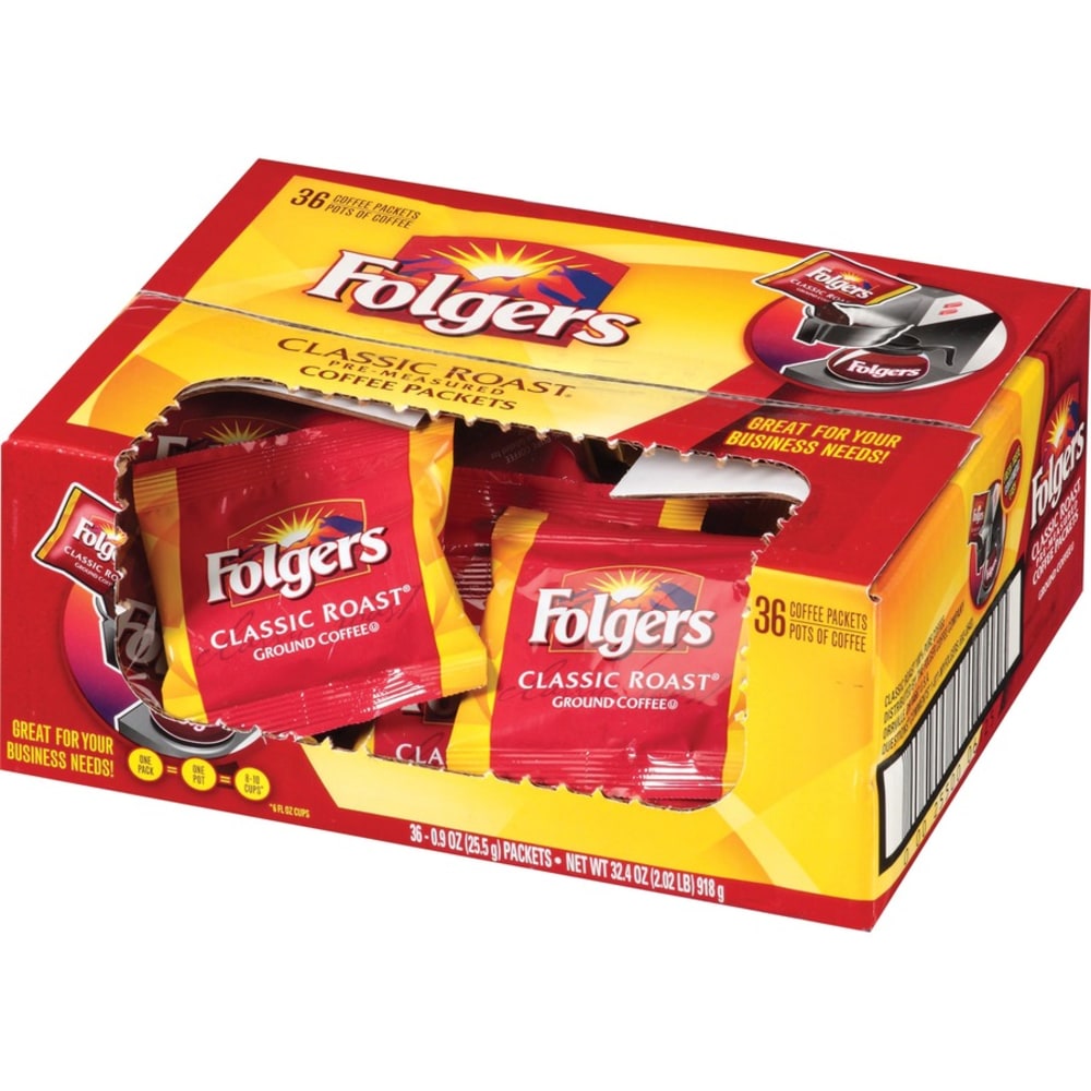 Folgers Single-Serve Coffee Packets, Classic Roast, Carton Of 36