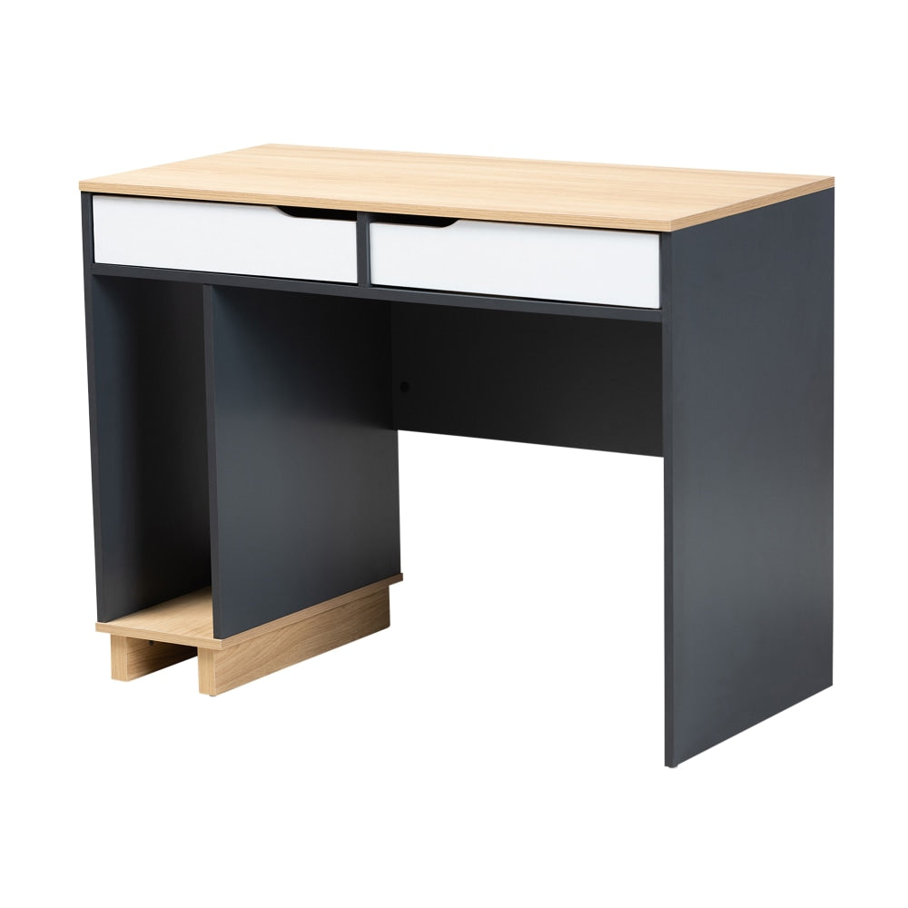 Baxton Studio 40inW Mid-Century Modern Computer Desk, Gray/Oak/White