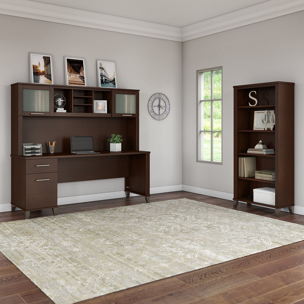 Bush Furniture Somerset 72inW Office Desk With Hutch And 5 Shelf Bookcase, Mocha Cherry, Standard Delivery