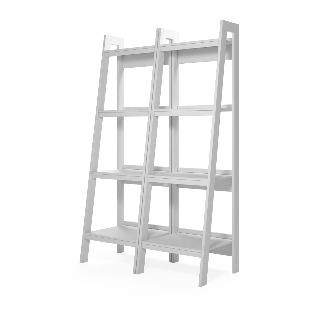 Ameriwood Home Ladder Metal Bookcases, 60inH, 4-Shelves Per Bookcase, White, Set Of 2 Bookcases