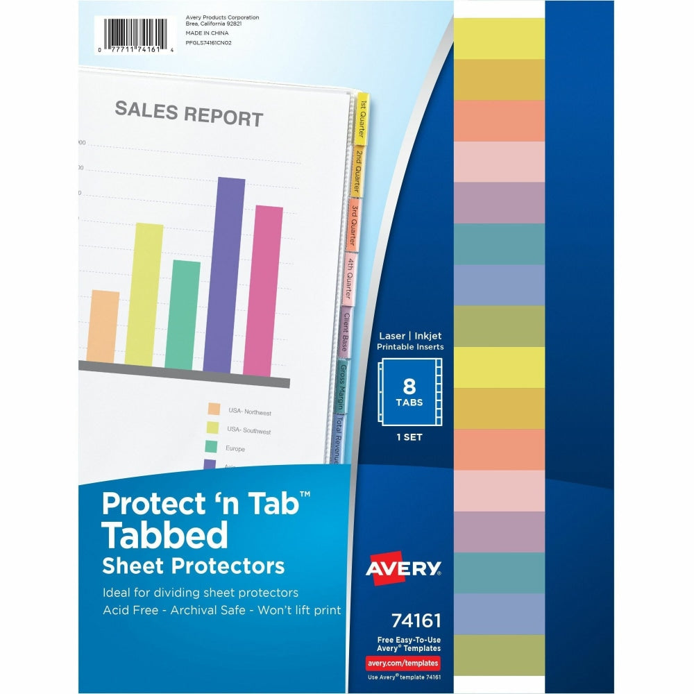 Avery Protect N Tab Tabbed Sheet Protector Dividers, 8-1/2in x 11in, Clear, 8-Tab Set