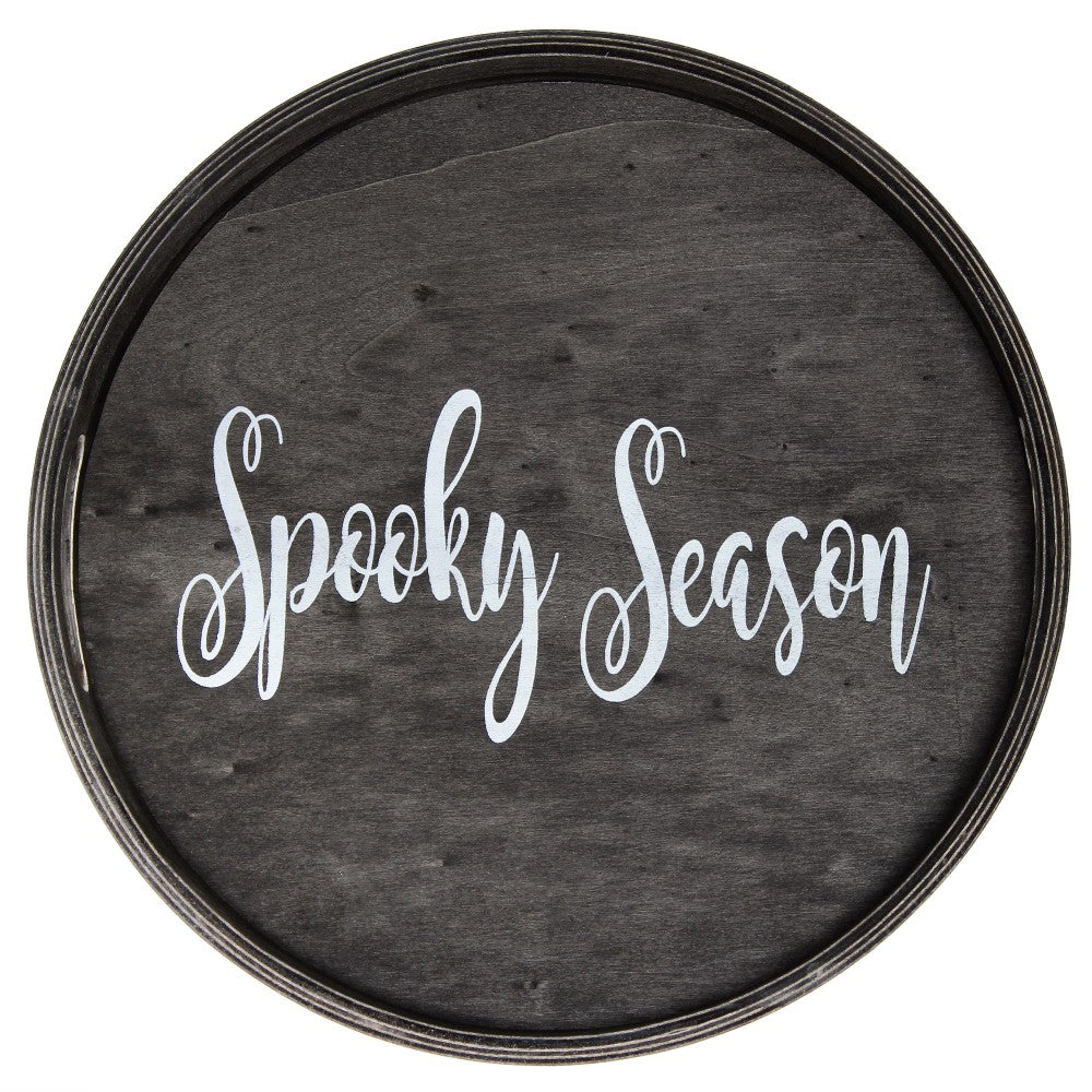 Elegant Designs Decorative Round Serving Tray, 1-11/16inH x 13-3/4inW x 13-3/4inD, Black Wash Spooky Season