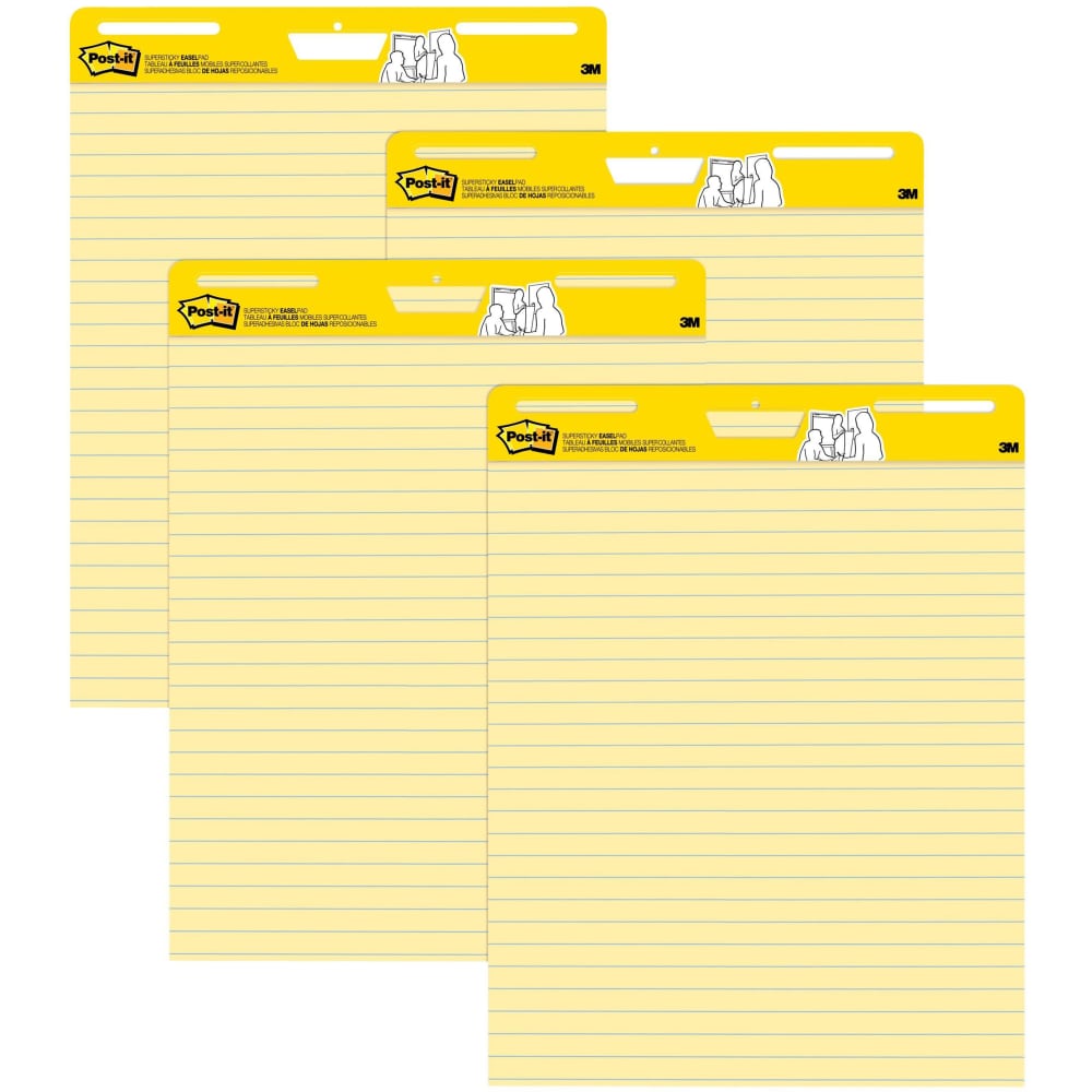 Post-it Super Sticky Easel Pads, Lined, 25in x 30in, Yellow, Pack Of 4 Pads