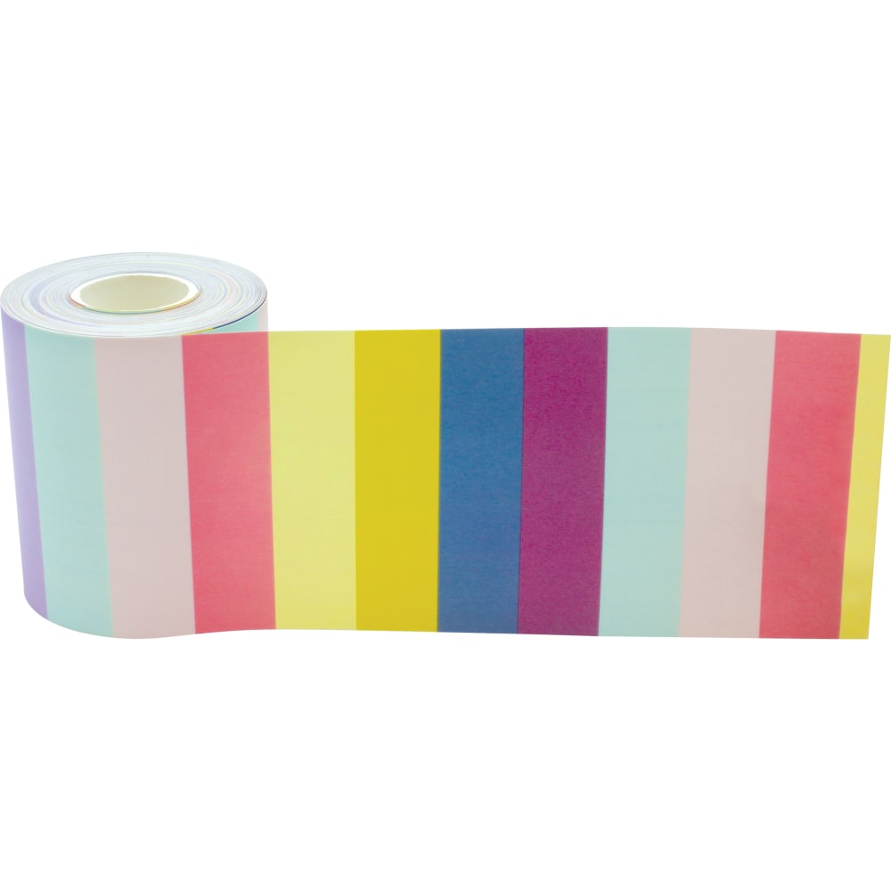 Teacher Created Resources Straight Rolled Border Trim, Oh Happy Day Stripes, 50' Per Roll, Pack Of 3 Rolls