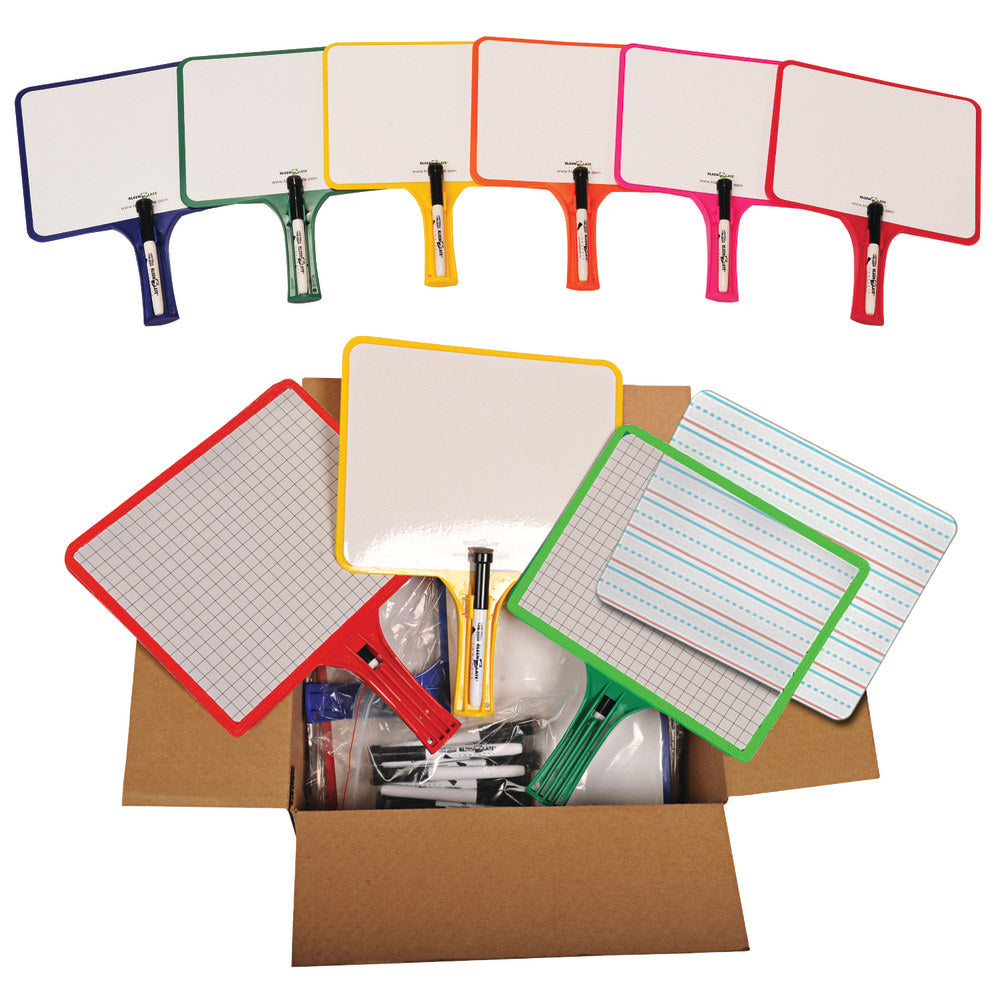 KleenSlate Customizable Whiteboards With Clear Dry-Erase Sleeves, 13in x 8in, Assorted Color, Set Of 24