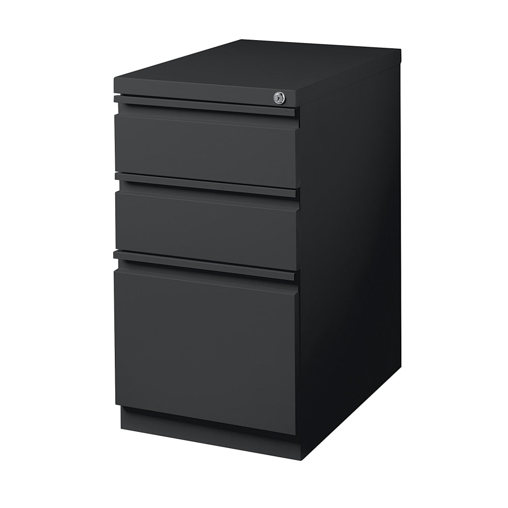 WorkPro 20inD Vertical 3-Drawer Mobile Pedestal File Cabinet, Black