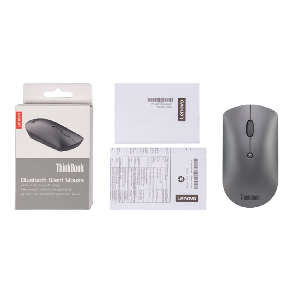 Lenovo ThinkPad Silent - Mouse - right and left-handed - blue optical - 3 buttons - wireless - Bluetooth 5.0 - iron gray - retail