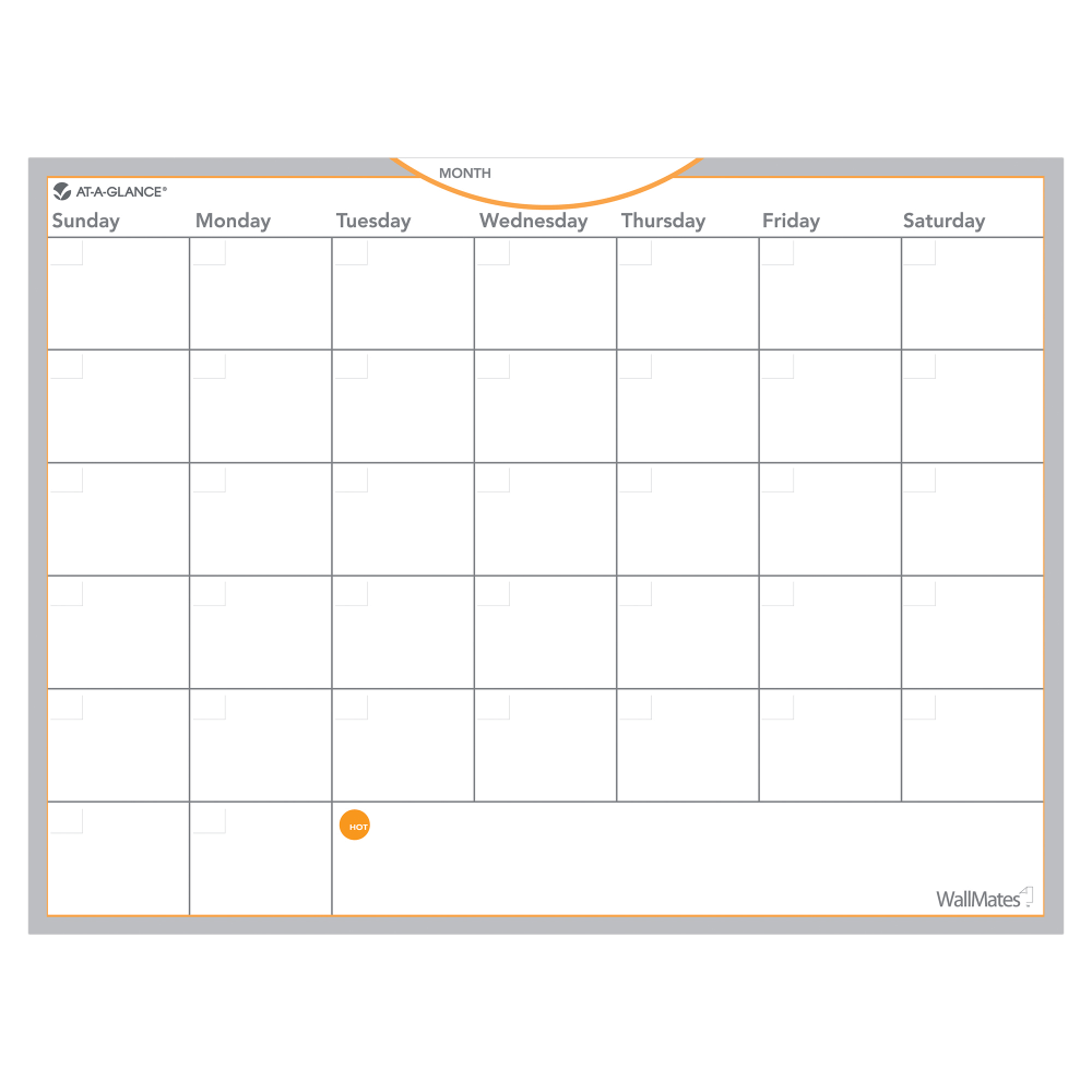 AT-A-GLANCE WallMates Dry-Erase Calendar Surface, 18in x 24in, Monthly Undated