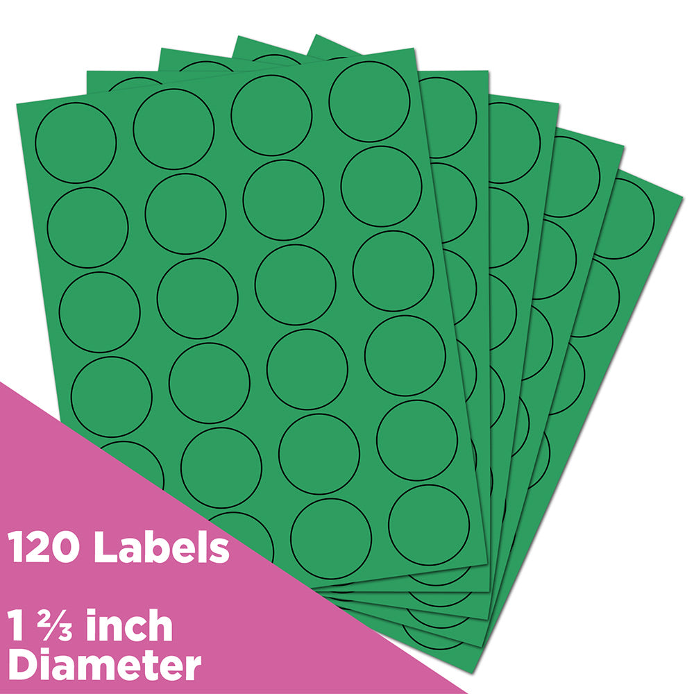 JAM Paper Circle Label Sticker Seals, 1 2/3in, Green, Pack Of 120