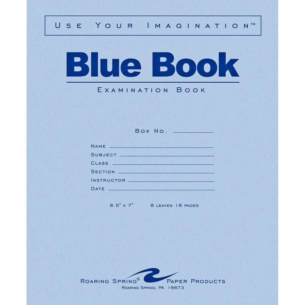 Roaring Spring Blue Book Wide-Ruled Examination Books, 7in x 8 1/2in, Pack Of 50