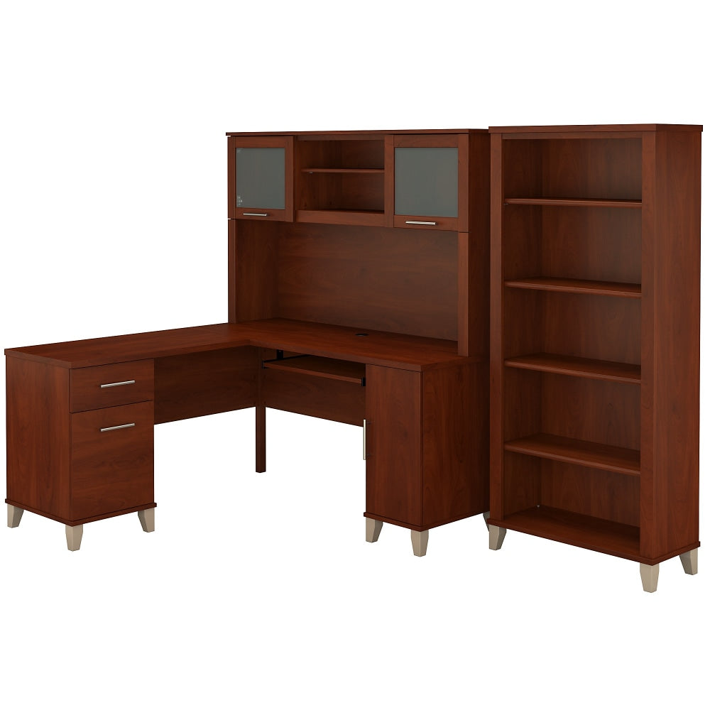 Bush Furniture Somerset L Shaped Desk With Hutch And 5 Shelf Bookcase, 60inW, Hansen Cherry, Standard Delivery