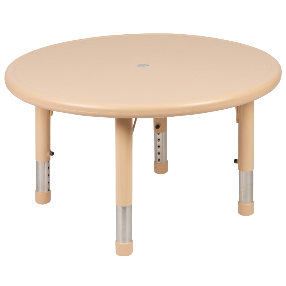 Flash Furniture 33inW Round Plastic Height-Adjustable Activity Table, Natural