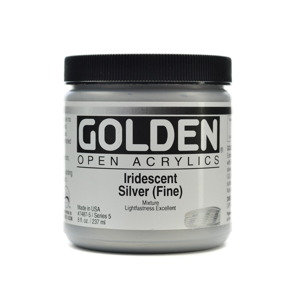 Golden OPEN Acrylic Paint, 8 Oz Jar, Iridescent Silver (Fine)