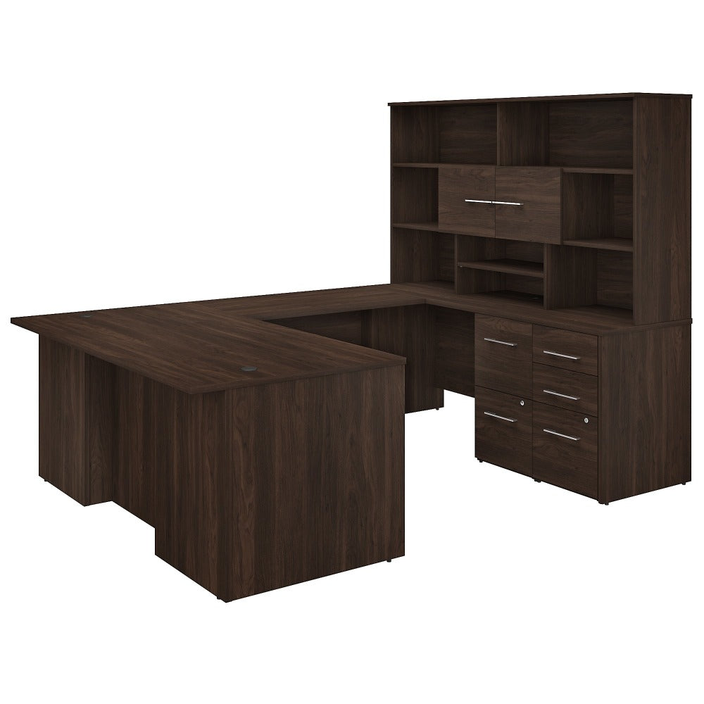 Bush Business Furniture Office 500 72inW U-Shaped Executive Corner Desk With Drawers And Hutch, Black Walnut, Standard Delivery